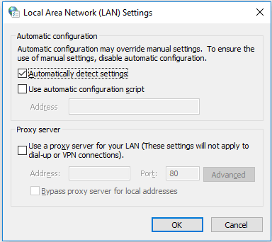 Connection settings menu