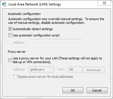 Connection settings menu